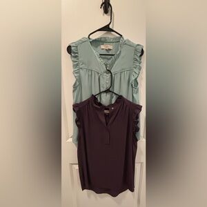 LOFT Women's Ruffle Blouses - Mint and Plum
